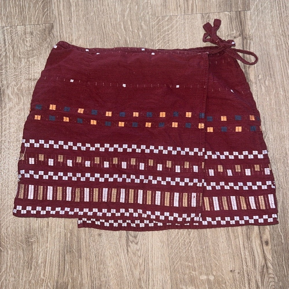 Tribe Pattern Boho Mini Wrap Skirt - image 1